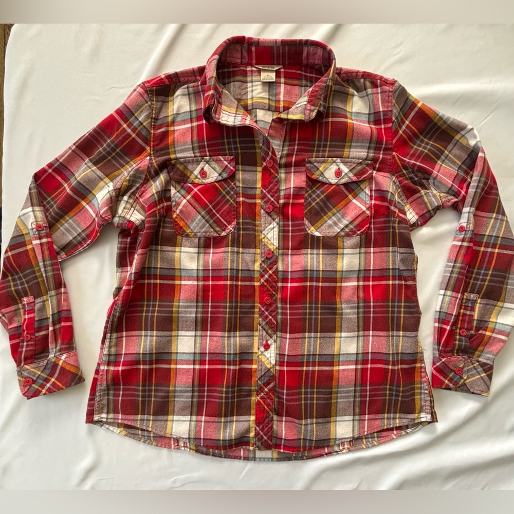 Duluth Trading Co Women’s Crosscut Wicking Flannel Shirt Red Plaid Size XL